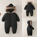 0-2 Y Baby Clothes Fur Lining Boys Rompers Fur Hoodie Girls Jumpsuit Thicken Fleece Toddler Outfit