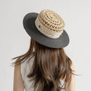 Summer Casual Hand-woven Hollow Sun Hat Ribbon Flat Top Straw Hat Sunshade