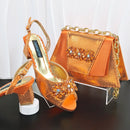 Elegant Rhinestone Peep Toe High Heels for Women Heel Design Sandals with Matching Handbag Set