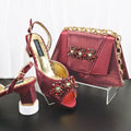 Elegant Rhinestone Peep Toe High Heels for Women Heel Design Sandals with Matching Handbag Set