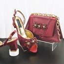 Elegant Rhinestone Peep Toe High Heels for Women Heel Design Sandals with Matching Handbag Set