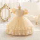 Elegant Girl Dresses Puff Sleeve Kid's Christmas Party Gown Children's Princess Layered Frocks 2 to 8 10 Years