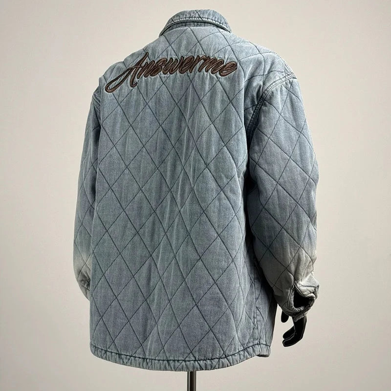 Stitch Jeans Coat Men Casual Padded Cotton Denim Parkas Jacket Outerwear