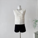 Knitted Open Cardigan Vest Women Spring Summer Breathable Casual Floral Decoration