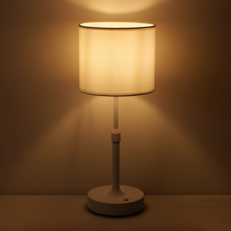 Table Lamp Copper White Linen Fabric USB Touch Cordless Dimmer Reading Table Light