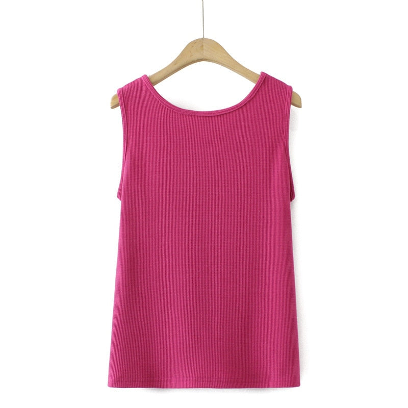 Women Spring Summer Waffle O-Neck Sleeveless Bottoming Vest Oversize Curve Clothes