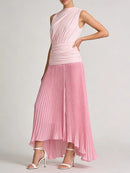 Pink dress with pleated skirt on a plain background, Obroi