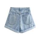 Denim Shorts Women Vintage High Waist Pockets Casual Summer Short Pants