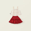 Girl's Summer Sleeveless Set Children's Sweet Style Lace Top Red Short Skirt Two Piece Set