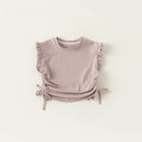 Pink sleeveless top with ruffled details on a white background, Obroi