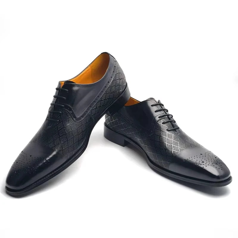 Men Genuine Leather Formal Shoes Classic Black Patent Oxfords for Weddings & Business|Breathable Lining|Tassel/Brogue Options