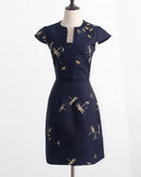 Designer Summer Women dress dragonfly embroidery Beading Slim Dresses