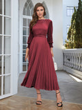 Women Vintage Long Dress Spring Autumn Patchwork Chiffon Long Sleeve Party Dresses Ladies Elegant Pleated Long Robe