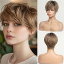 Short Pixie Cut Human Hair Wig Layered Wigs with Bangs Human Hair Natural Straight Wig