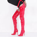Leather Boots Women Belt Buckle Over-the-Knee Heels Long Boots Thigh High