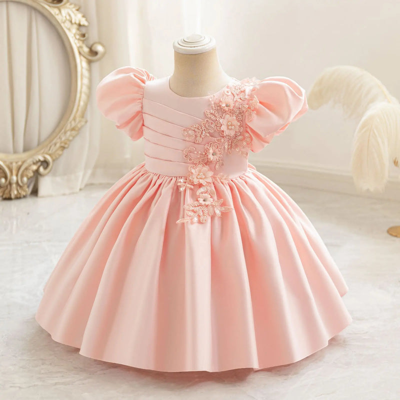 Baby Girl Princess Dress Infant Toddler Vintage Satin Party Birthday F