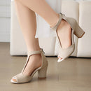 Women T-strap Sandals Summer High Heels Open Toe Gladiator Chunky Heel Shoes Woman Party Pumps
