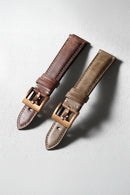 Handmade Head Layer Leather Strap 19 20 21 22MM Brown Black Leather Strap Bronze Watch Buckle