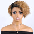 Clearance Blonde Brown Short Pixie Cut Curly Bob C Part Lace Front Human Hair Wigs For Women Remy Hair Wig