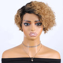 Clearance Blonde Brown Short Pixie Cut Curly Bob C Part Lace Front Human Hair Wigs For Women Remy Hair Wig