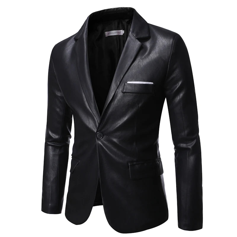 Autumn Winter Men's Business Luxury Blazer Banquet Leather Dress Suit Jacket Slim Texture