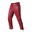 Pants Men's Biker Faux Leather Trousers Red Casual Pant