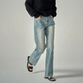 Jeans High Waisted Casual Floor Mopping Jeans Women Boyfriend Splicing Sky Blue Denim Pants