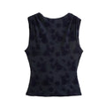 Women Tulle Backless Bow Lace Up Tank Tops Vintage O-Neck Sleeveless Female Chic Lady Top