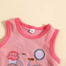 Summer Toddler Baby Boy Outfits Sleeveless Cartoon Embroidery Tops Shorts Set Clothes
