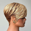 Mannequin head with a styled haircut on a plain background, Obroi