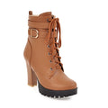 Brown leather boot with a block heel on a white background, Obroi