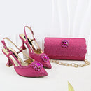 Satin Pumps Rhinestone For Bridal Luxury Matching High Heels and Bag Set
