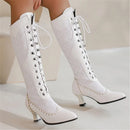 Vintage style boots Shoes Woman retro Lace-up Pointed Toe Low Heels Boots for Women