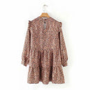 women pleated ruffles leopard mini dress female chic dresses