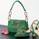 Shoes and Bag Set in Peach Sweet with Shinning Crystal for Wedding