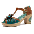 Women Luxury Medium Heel Sandals 5cm Leather Summer Heels Hollow Pumps