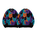 Cat Pixel Jacquard Sweater Pullover Loose Knitwear Trendy Casual Jumper Top
