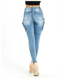 Women Jeans Slim Pants Multi Bag Women Slim Pants Women Trousers Blue