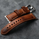 Tough Italian Top Layer Watchband For Apple Watch Ultra2 Thickened Men Vintage Bracelet Brown Strap