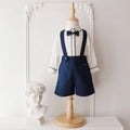 Toddler Boys Gentleman Outfit Set White Shirt Navy Suspender Shorts Baby Clothes