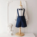 Toddler Boys Gentleman Outfit Set White Shirt Navy Suspender Shorts Baby Clothes