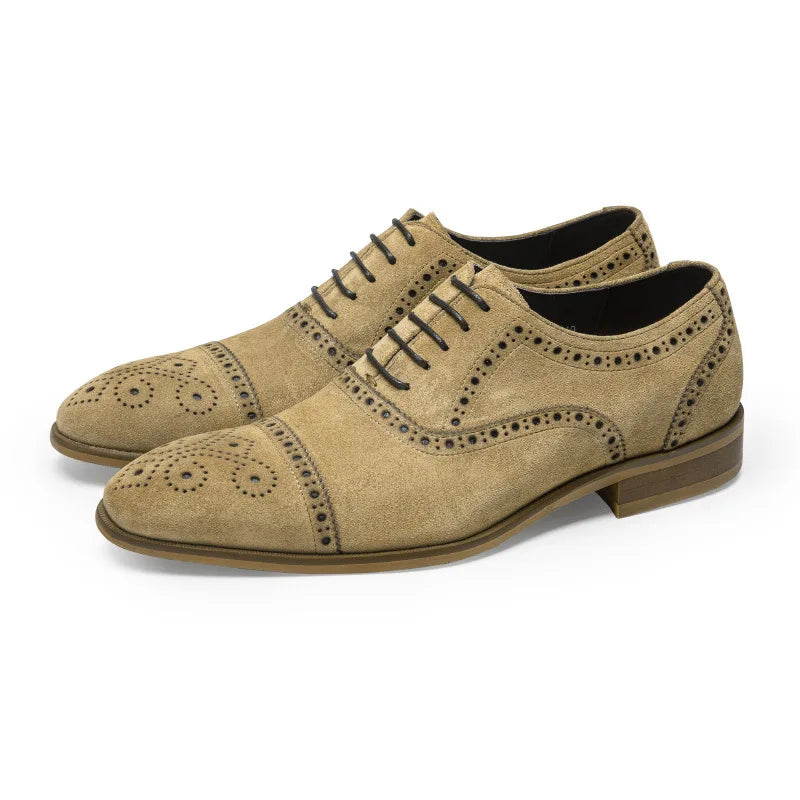 Luxury Suede Man Dress Shoes Genuine Leather Handmade Brogue Shoes Men