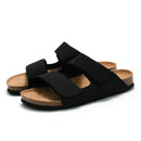 Black sandals with cork soles on a white background, Obroi
