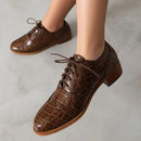 Female Round Toe Block Heels Lace Up Leisure Office Lady Shoes
