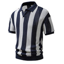 Vintage Hollow Out Knit Polo Shirt Men Summer Short Sleeve Lapel Loose Casual Knitted Tops Men Clothes