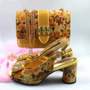 Heels Women Shoes and Bag Set with Shinning Crystal in Yellow Color