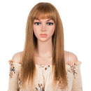 Blonde Long Straight Human Hair Wigs With Bangs For Women Hair Glueless