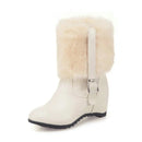 Women Plush Snow Boots with Belt Buckle Thick Heel Winter Warm Height Increase Trendy Platform Shoes