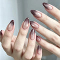 Full Set of 24-Piece Medium Almond Nails-Cat Eye Gradient Reusable False Press-On Nails