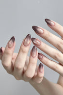 Full Set of 24-Piece Medium Almond Nails-Cat Eye Gradient Reusable False Press-On Nails